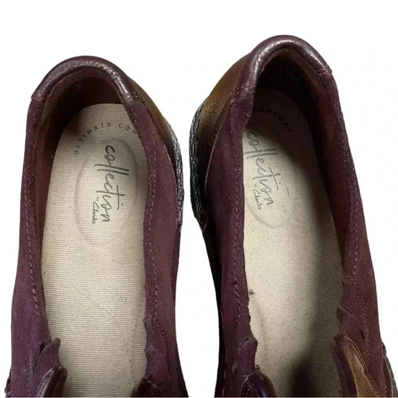 Clarks Collection Leather & Suede  Slip On Shoes Michela Opal Burgundy Size 11 - Picture 3 of 9